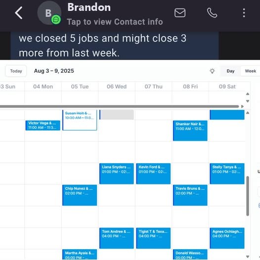 Text from Brandon and his booked calendar
